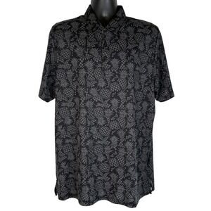 Travis Mathew Men's Golf Polo Shirt Black Size XL Pineapple Print Short Sleeve‎